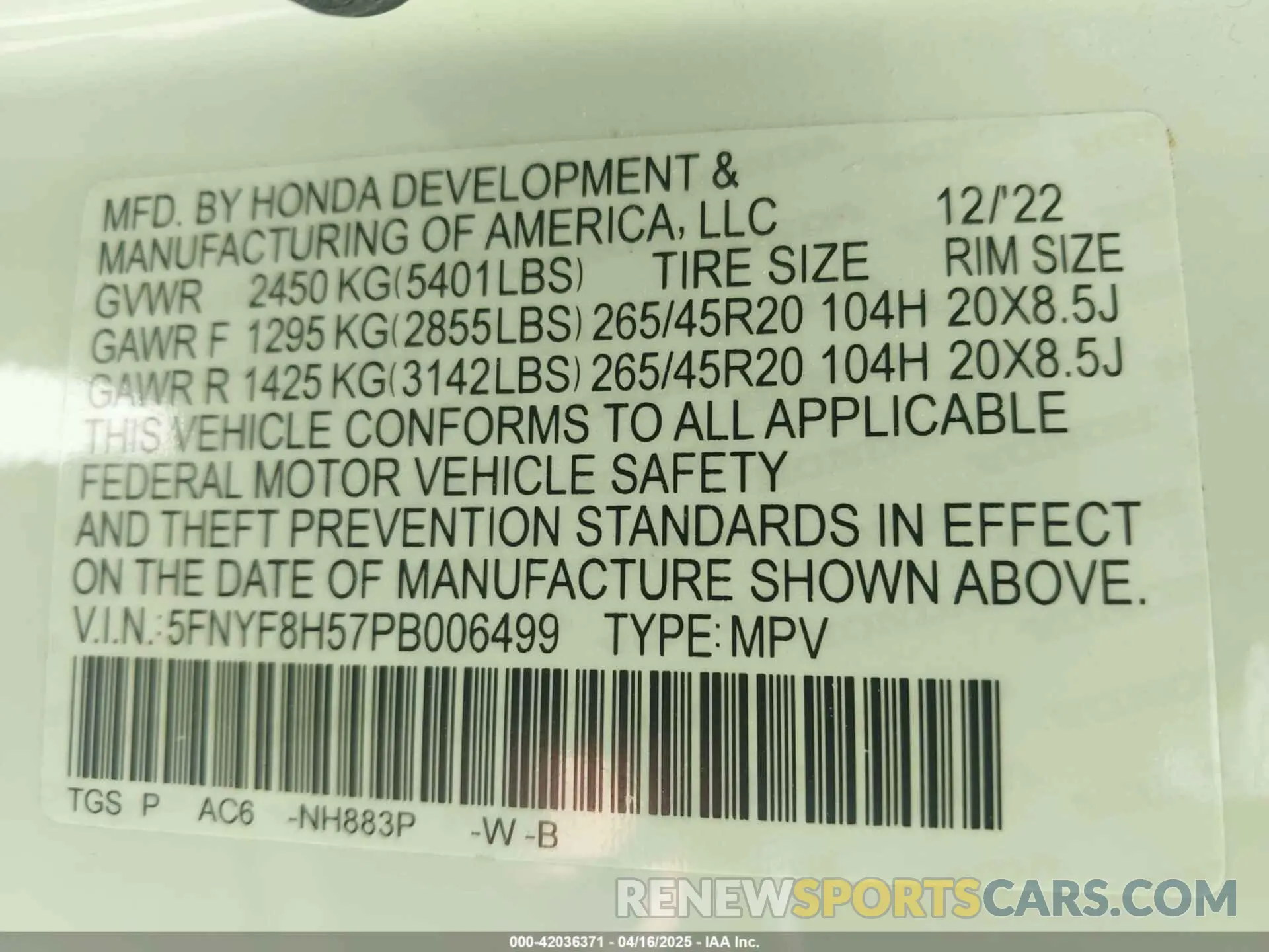 9 Photograph of a damaged car 5FNYF8H57PB006499 HONDA PASSPORT 2023