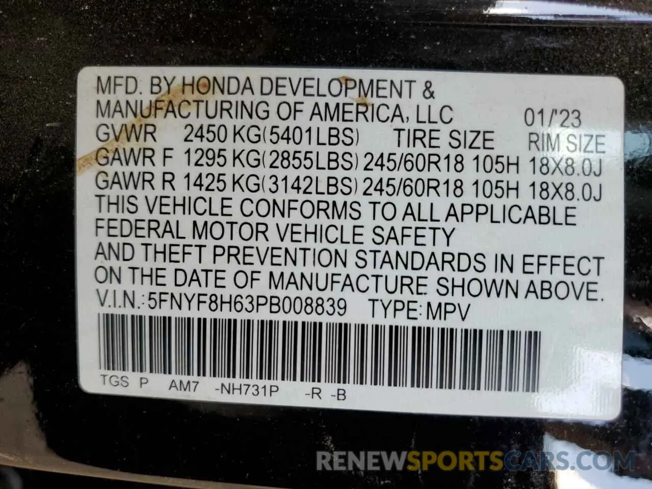 12 Photograph of a damaged car 5FNYF8H63PB008839 HONDA PASSPORT 2023