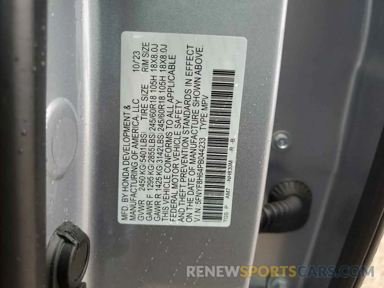 12 Фотография поврежденного автомобиля 5FNYF8H64PB044233 HONDA PASSPORT 2023