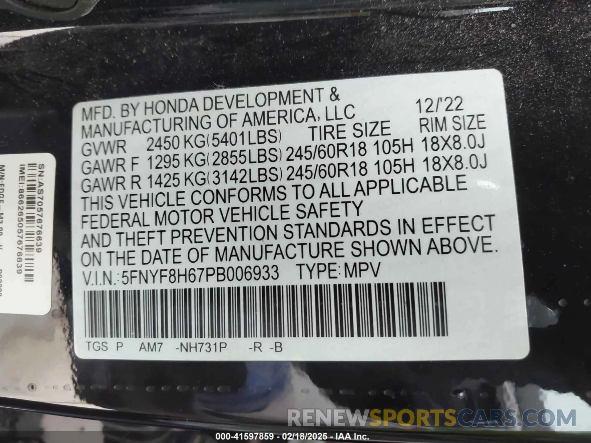 9 Фотография поврежденного автомобиля 5FNYF8H67PB006933 HONDA PASSPORT 2023