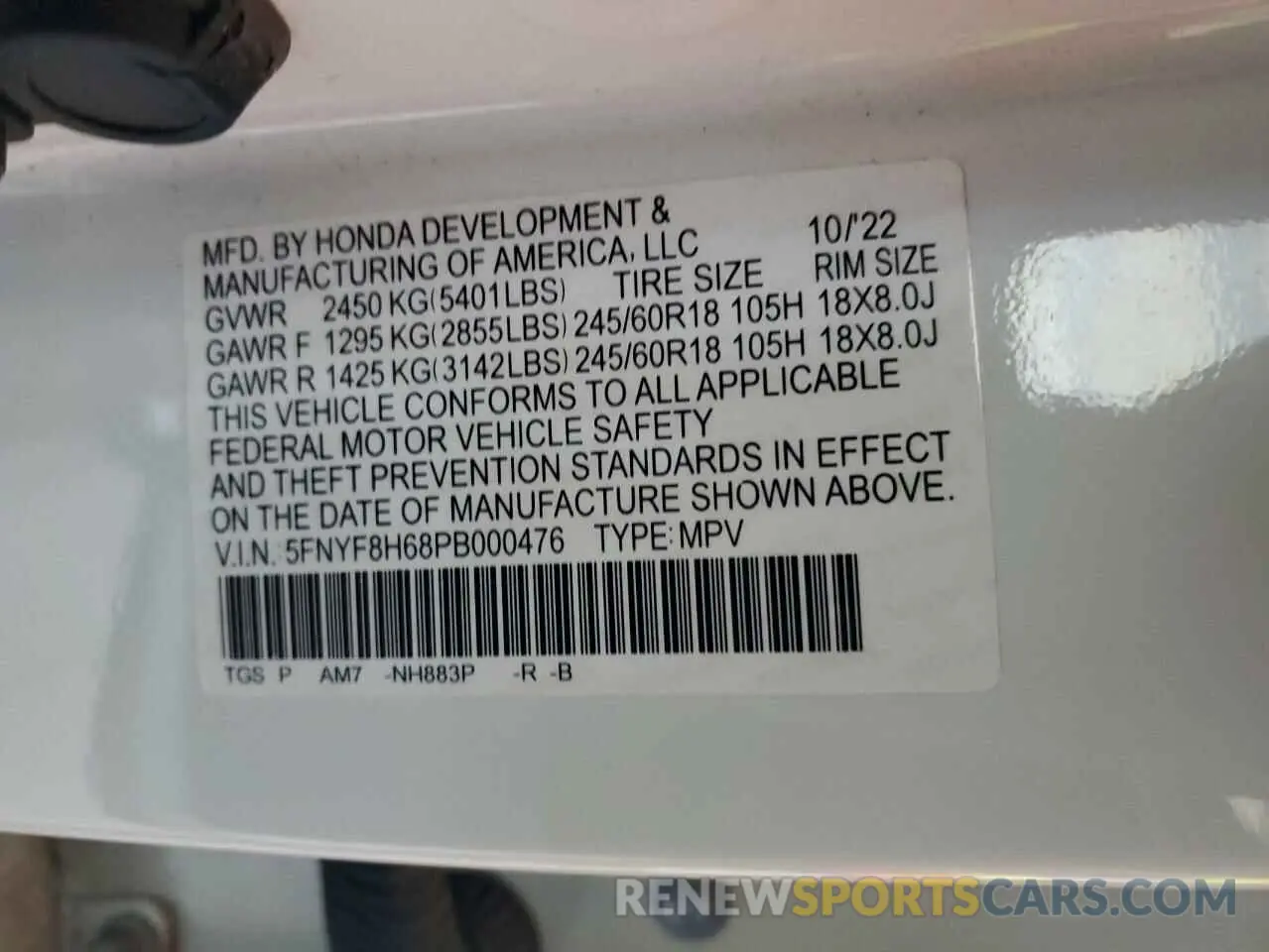 13 Фотография поврежденного автомобиля 5FNYF8H68PB000476 HONDA PASSPORT 2023