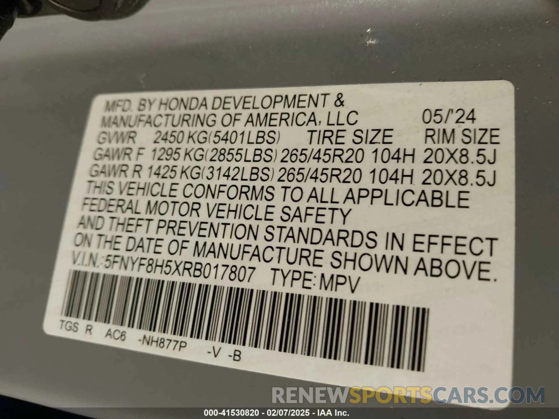 9 Фотография поврежденного автомобиля 5FNYF8H5XRB017807 HONDA PASSPORT 2024