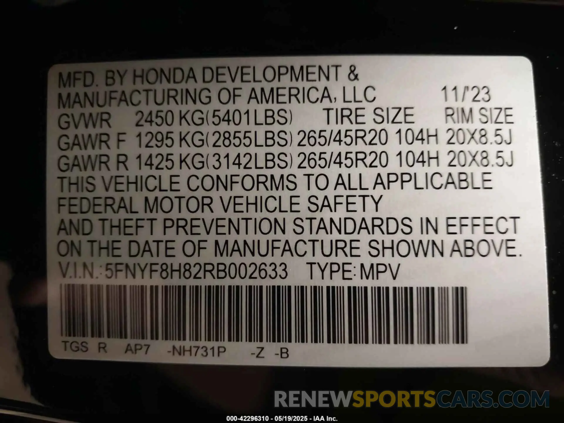 9 Photograph of a damaged car 5FNYF8H82RB002633 HONDA PASSPORT 2024