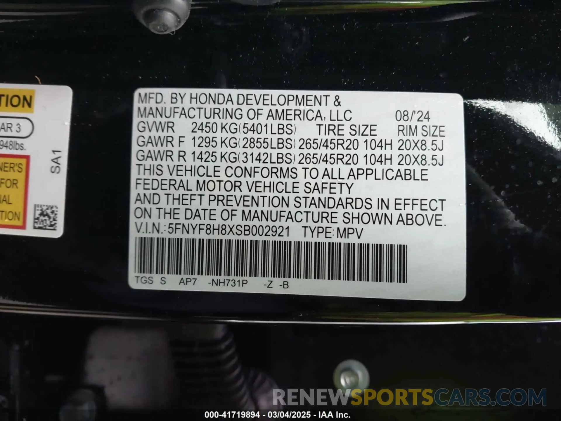 9 Фотография поврежденного автомобиля 5FNYF8H8XSB002921 HONDA PASSPORT 2025