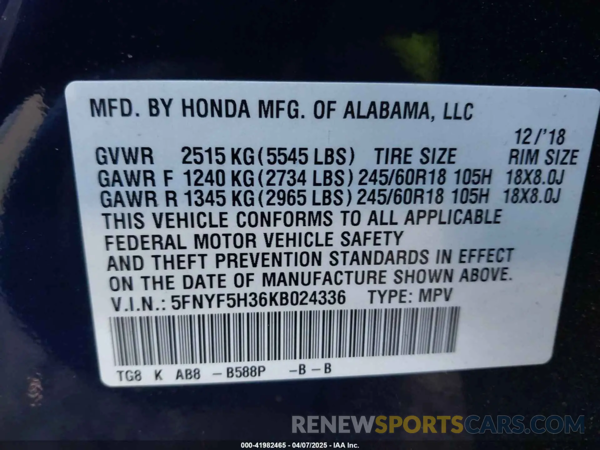 9 Фотография поврежденного автомобиля 5FNYF5H36KB024336 HONDA PILOT 2019