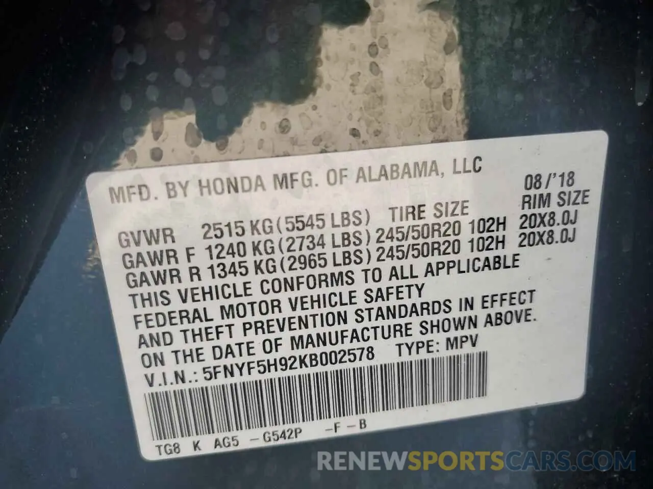14 Фотография поврежденного автомобиля 5FNYF5H92KB002578 HONDA PILOT 2019