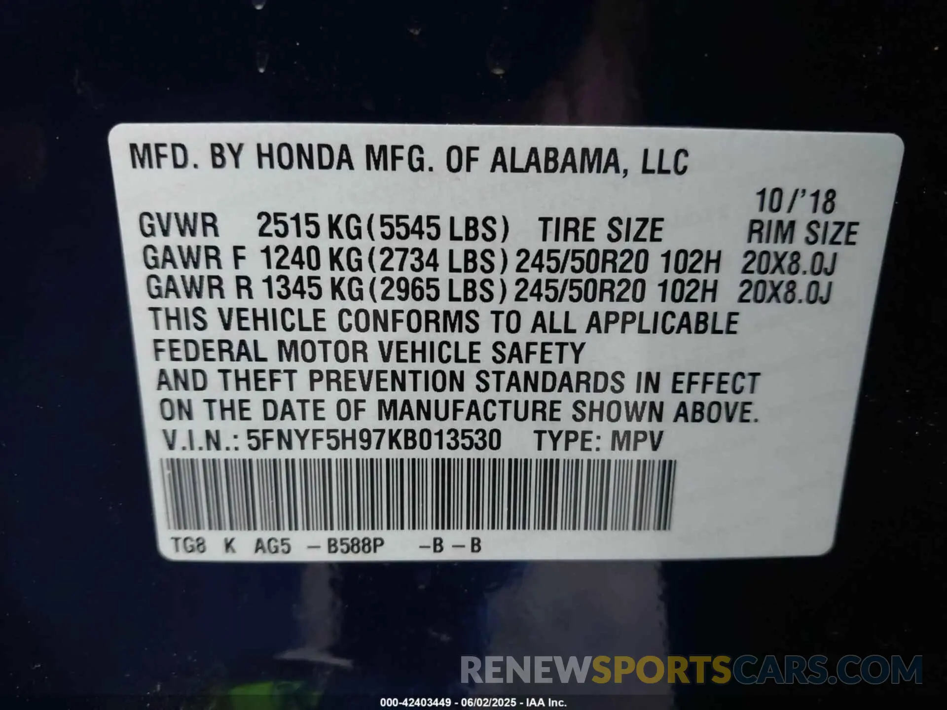 9 Photograph of a damaged car 5FNYF5H97KB013530 HONDA PILOT 2019