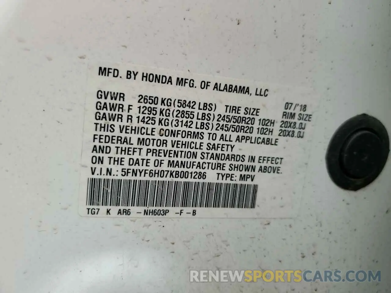 13 Фотография поврежденного автомобиля 5FNYF6H07KB001286 HONDA PILOT 2019