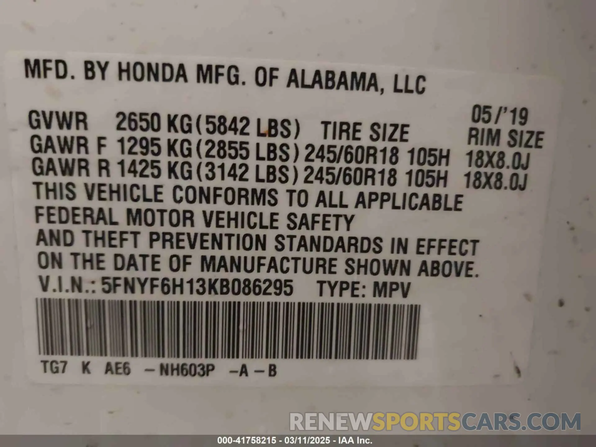 9 Фотография поврежденного автомобиля 5FNYF6H13KB086295 HONDA PILOT 2019