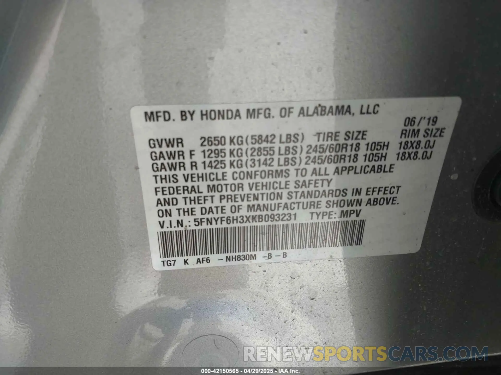 9 Фотография поврежденного автомобиля 5FNYF6H3XKB093231 HONDA PILOT 2019