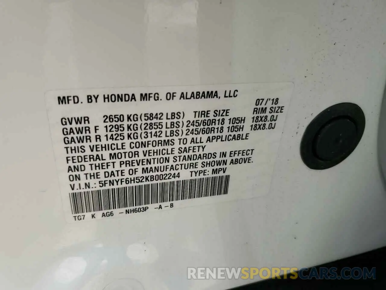 15 Фотография поврежденного автомобиля 5FNYF6H52KB002244 HONDA PILOT 2019