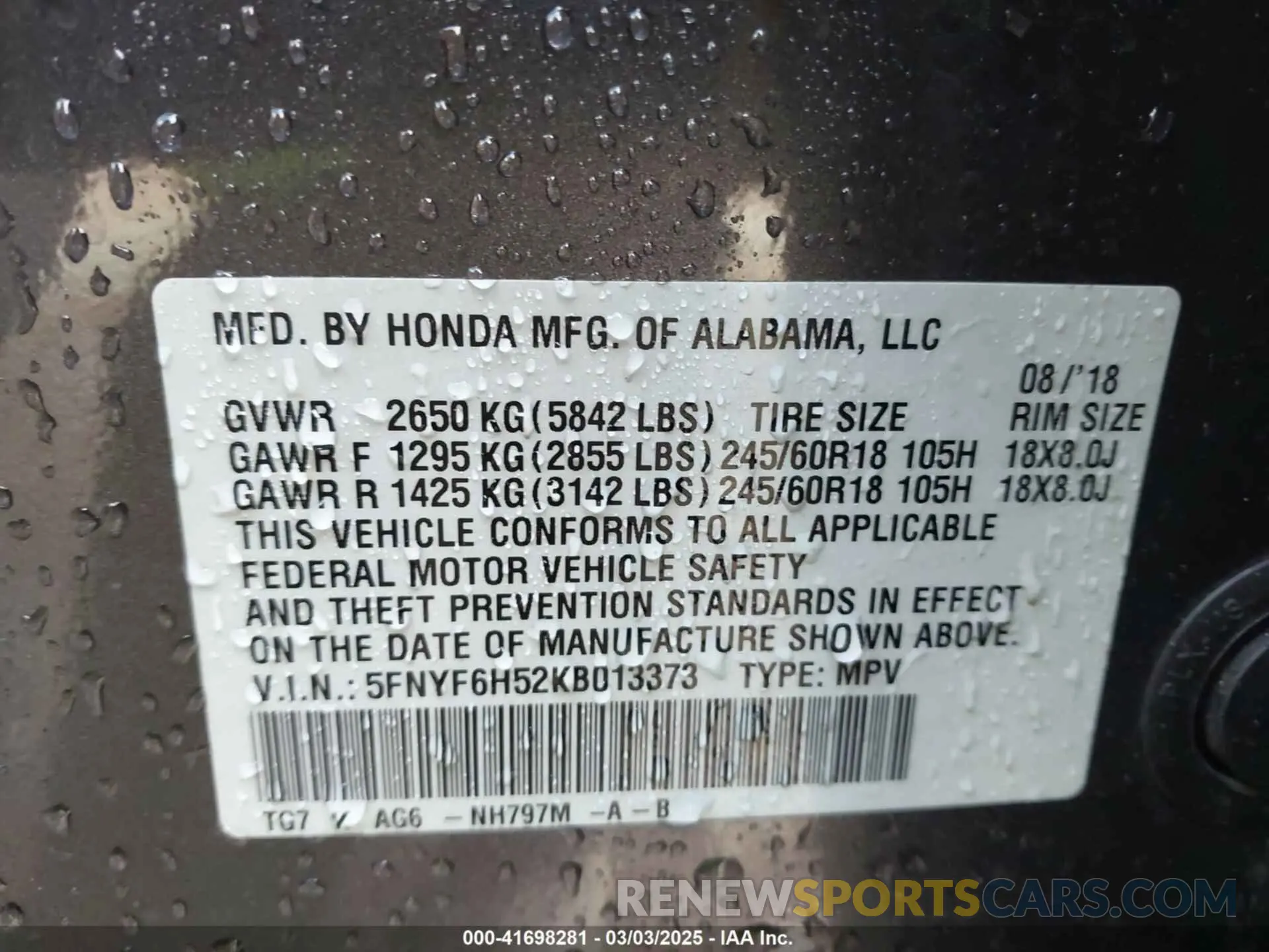 9 Фотография поврежденного автомобиля 5FNYF6H52KB013373 HONDA PILOT 2019