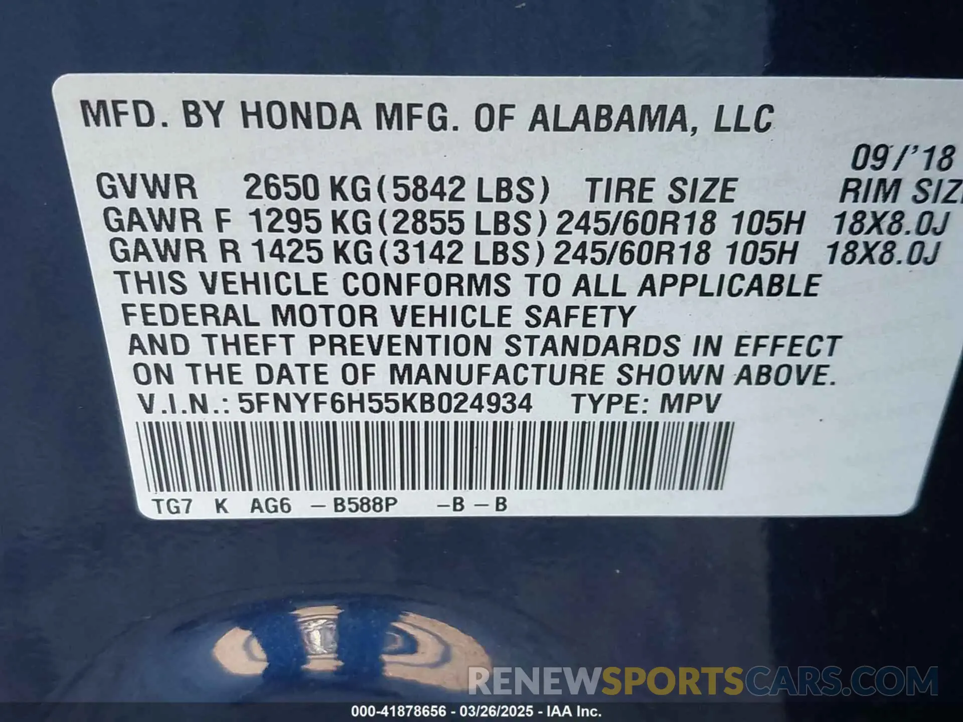 9 Фотография поврежденного автомобиля 5FNYF6H55KB024934 HONDA PILOT 2019