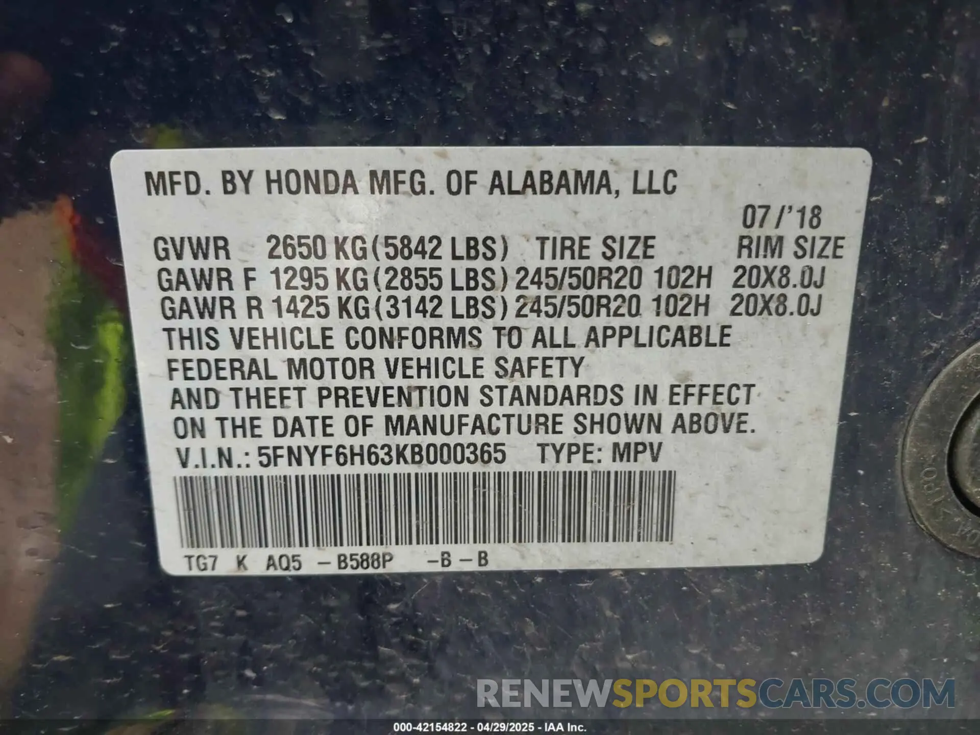 9 Photograph of a damaged car 5FNYF6H63KB000365 HONDA PILOT 2019