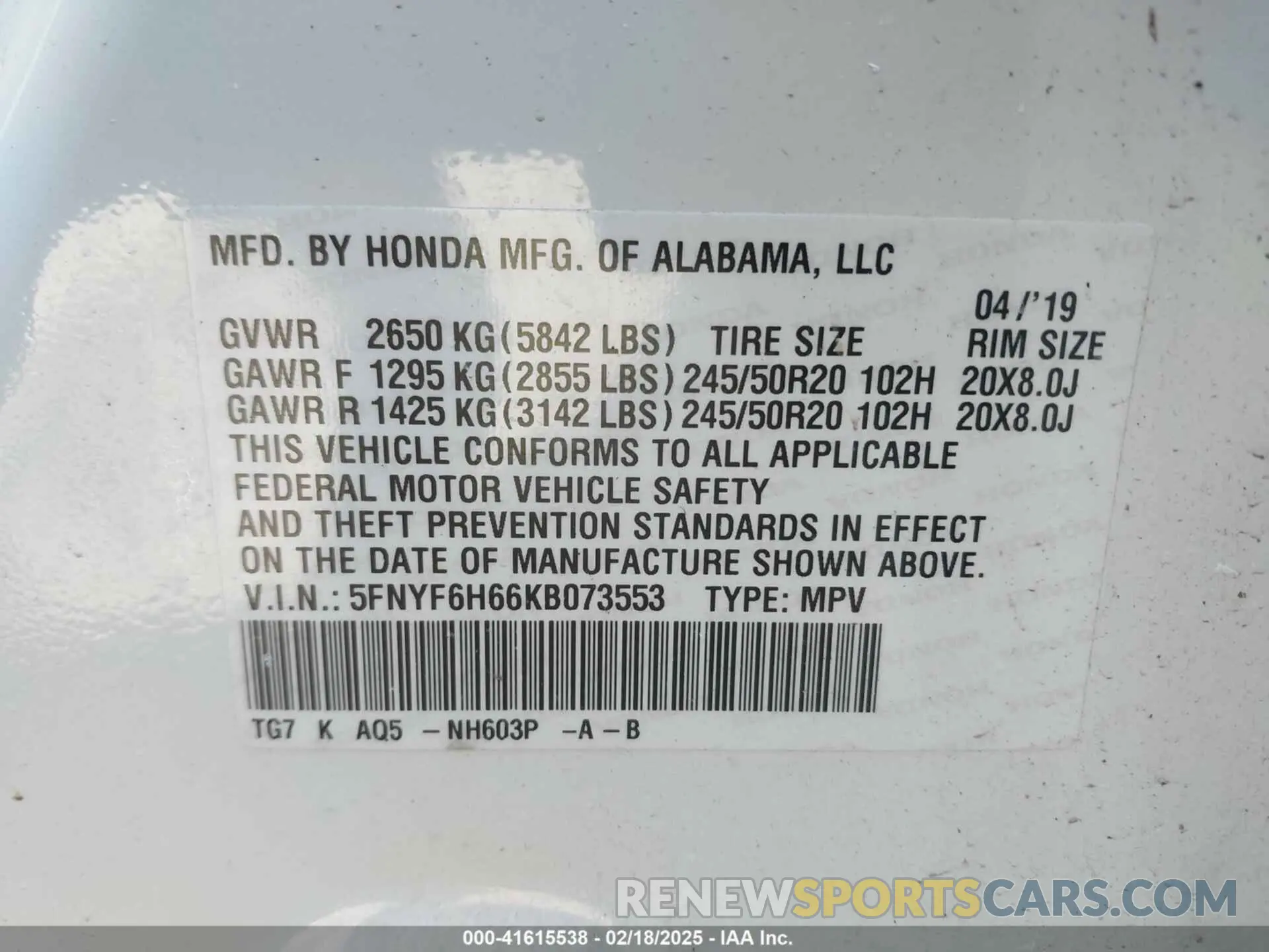 9 Фотография поврежденного автомобиля 5FNYF6H66KB073553 HONDA PILOT 2019