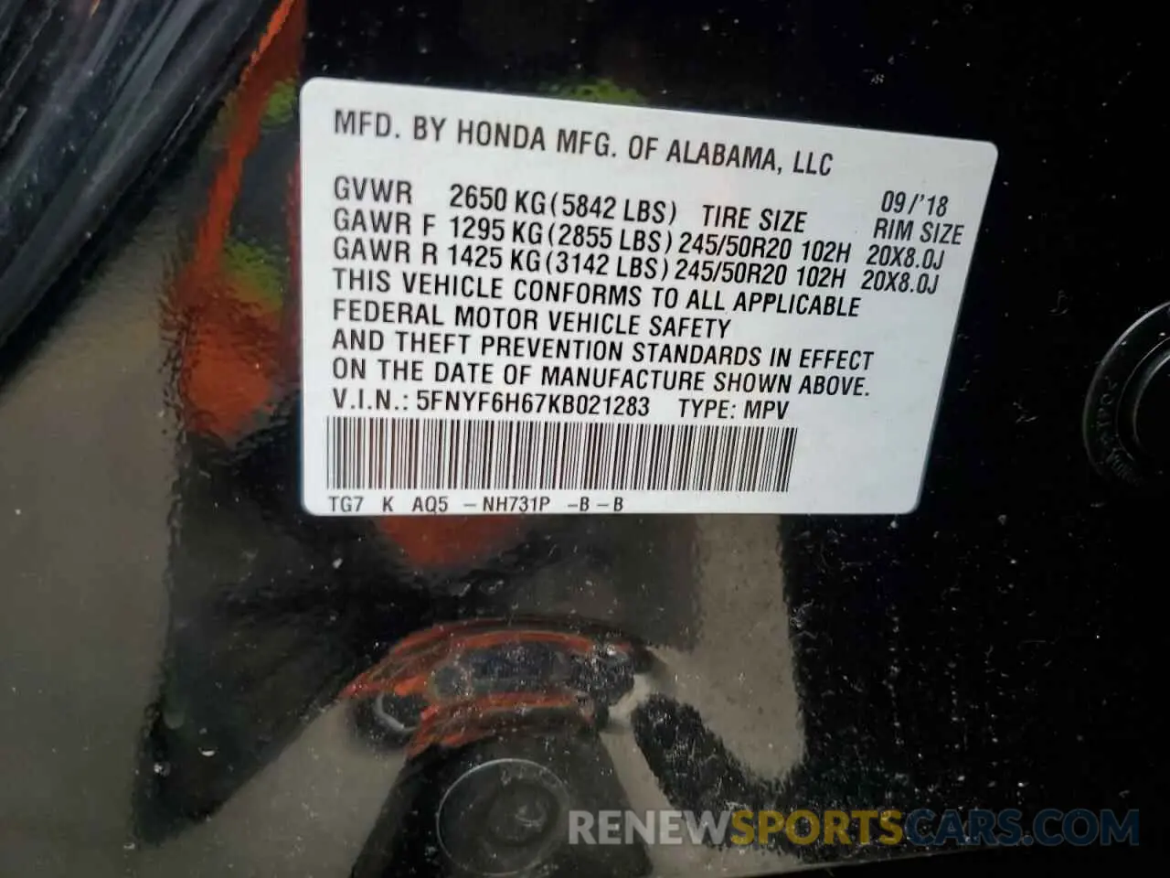 13 Photograph of a damaged car 5FNYF6H67KB021283 HONDA PILOT 2019