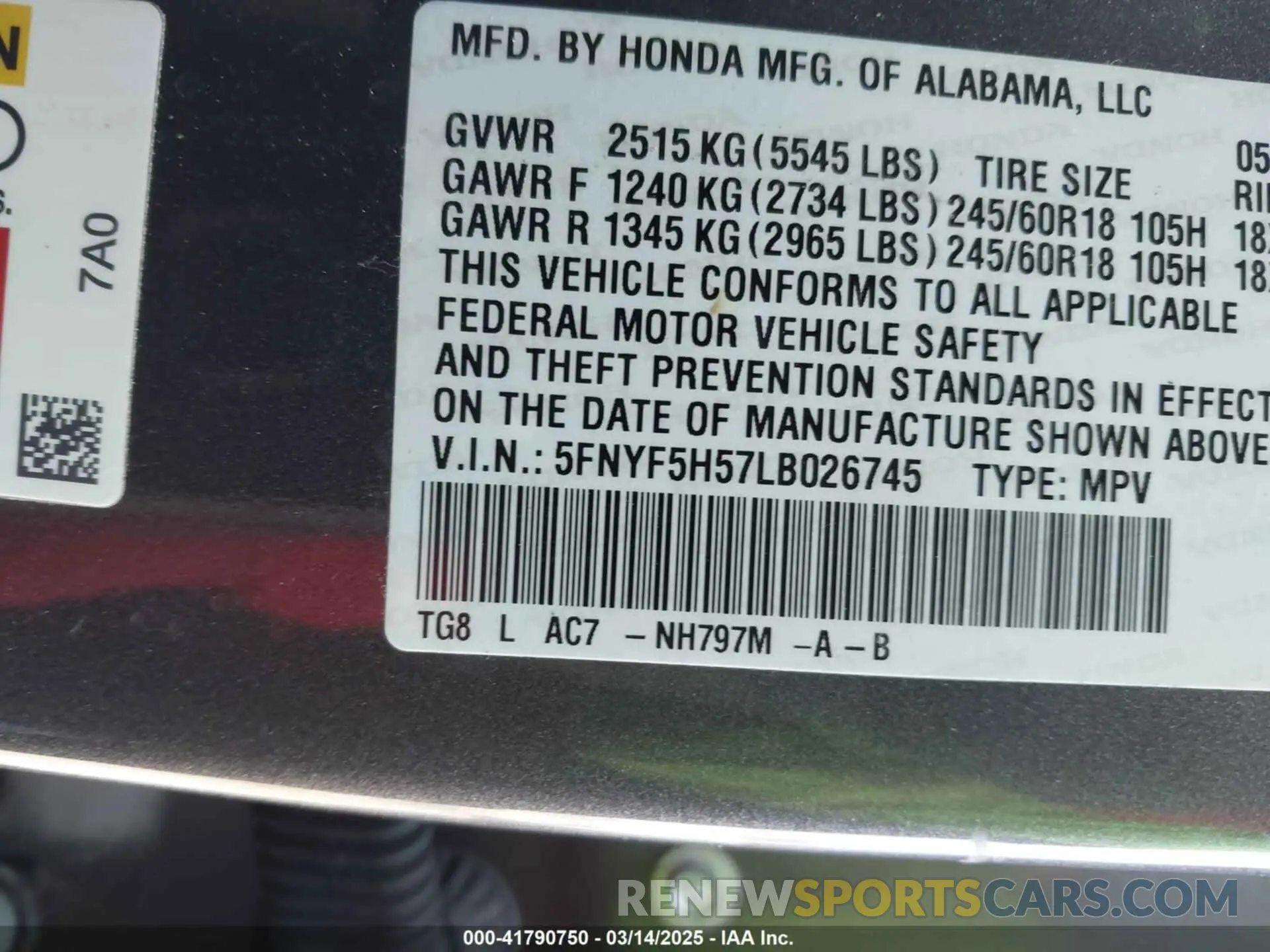 9 Фотография поврежденного автомобиля 5FNYF5H57LB026745 HONDA PILOT 2020