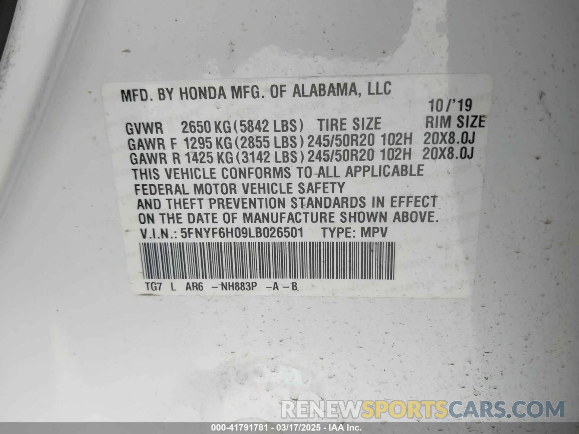 9 Фотография поврежденного автомобиля 5FNYF6H09LB026501 HONDA PILOT 2020
