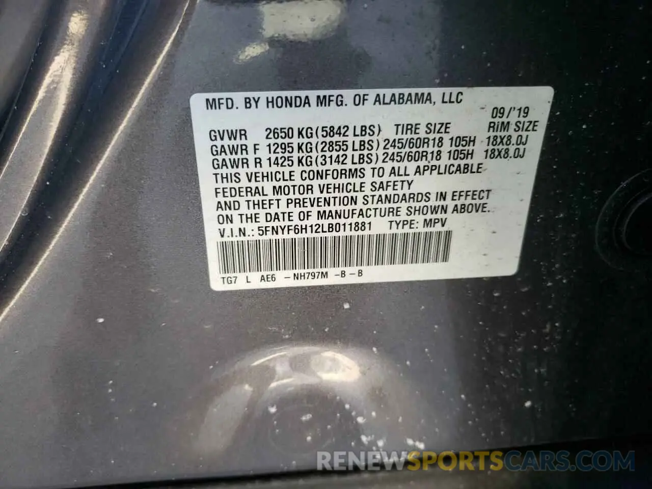 13 Photograph of a damaged car 5FNYF6H12LB011881 HONDA PILOT 2020