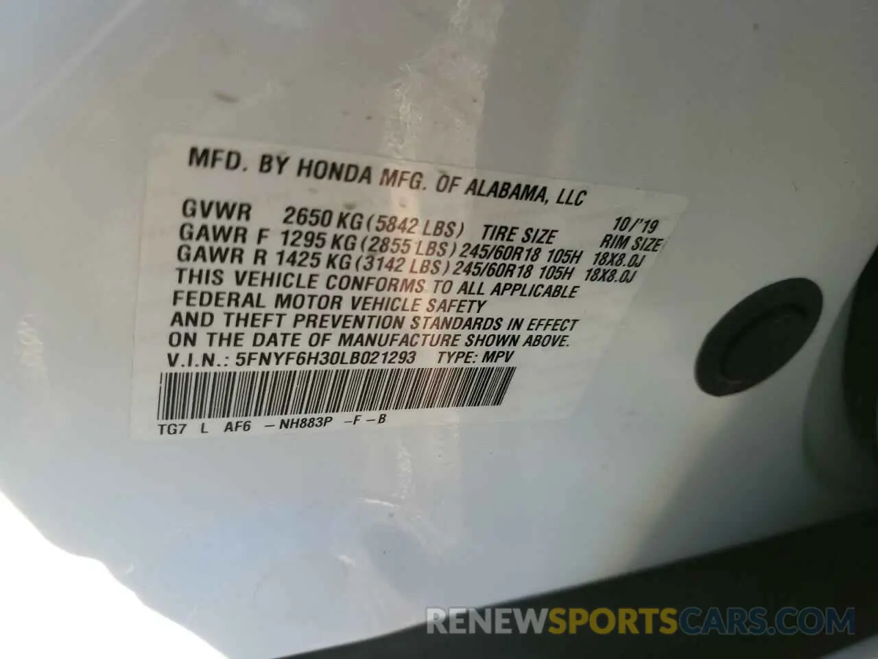 15 Photograph of a damaged car 5FNYF6H30LB021293 HONDA PILOT 2020
