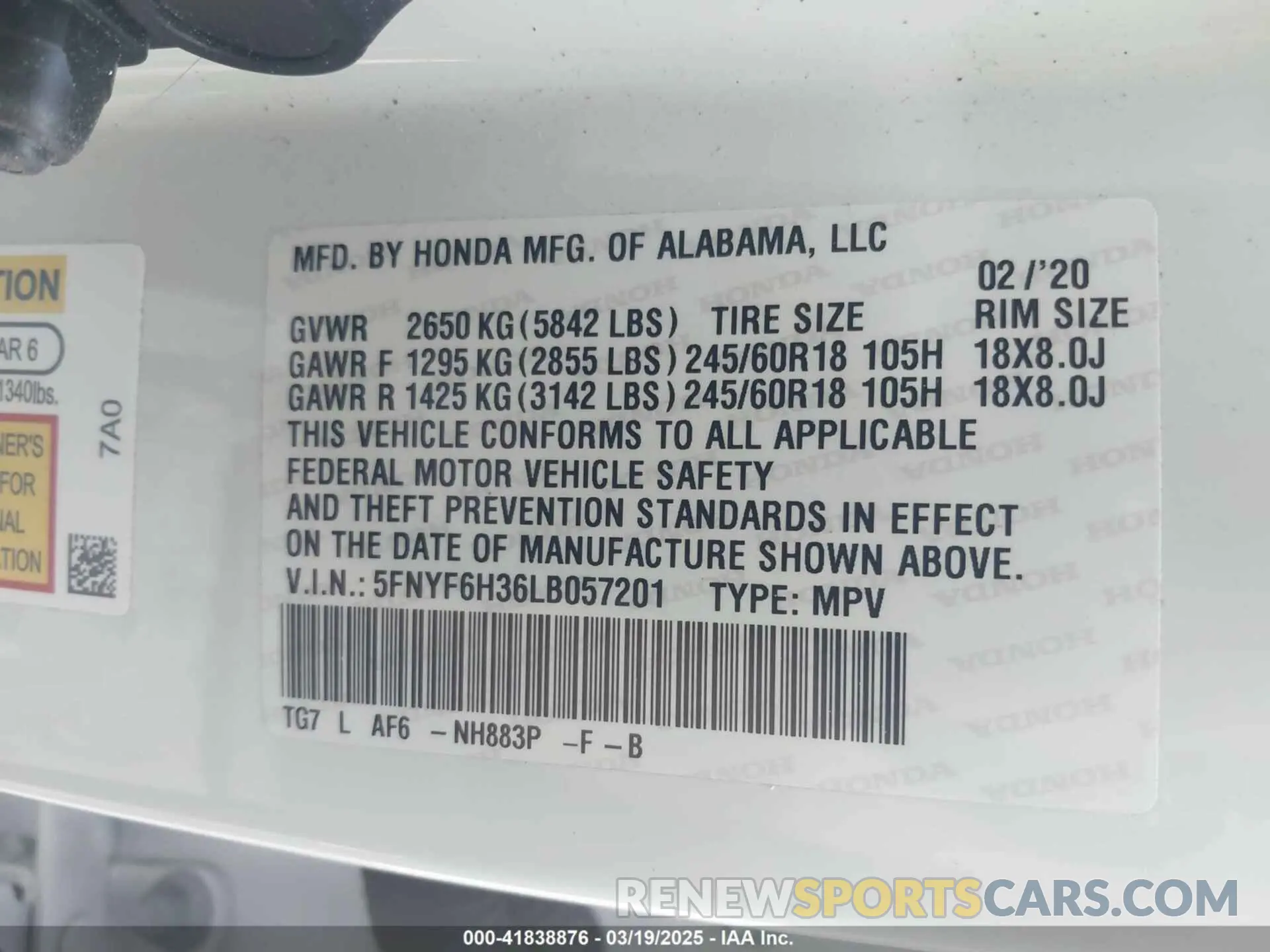 9 Photograph of a damaged car 5FNYF6H36LB057201 HONDA PILOT 2020