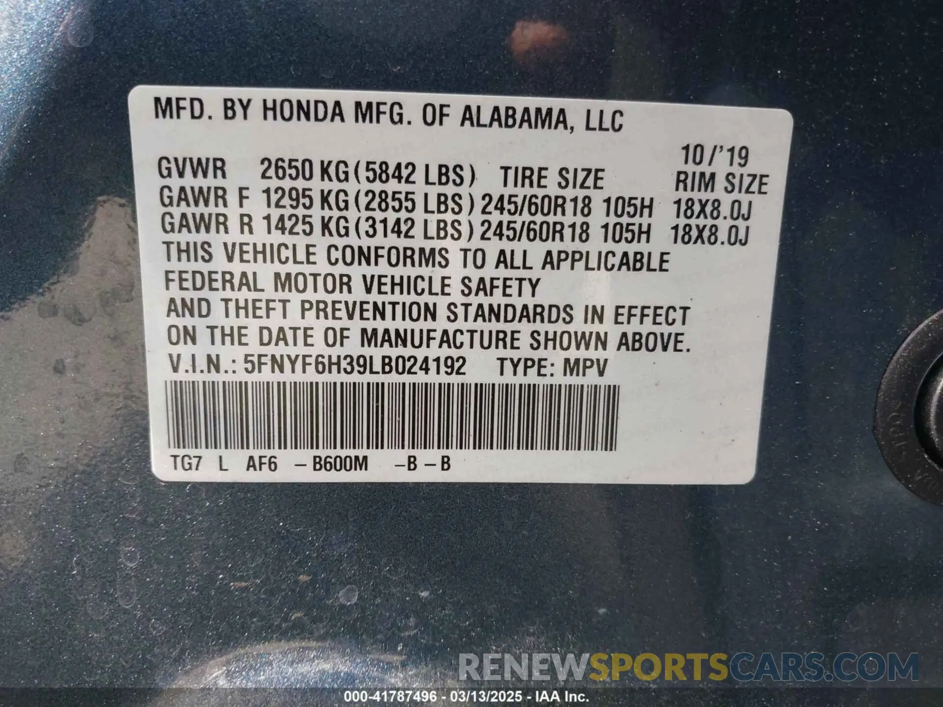9 Photograph of a damaged car 5FNYF6H39LB024192 HONDA PILOT 2020