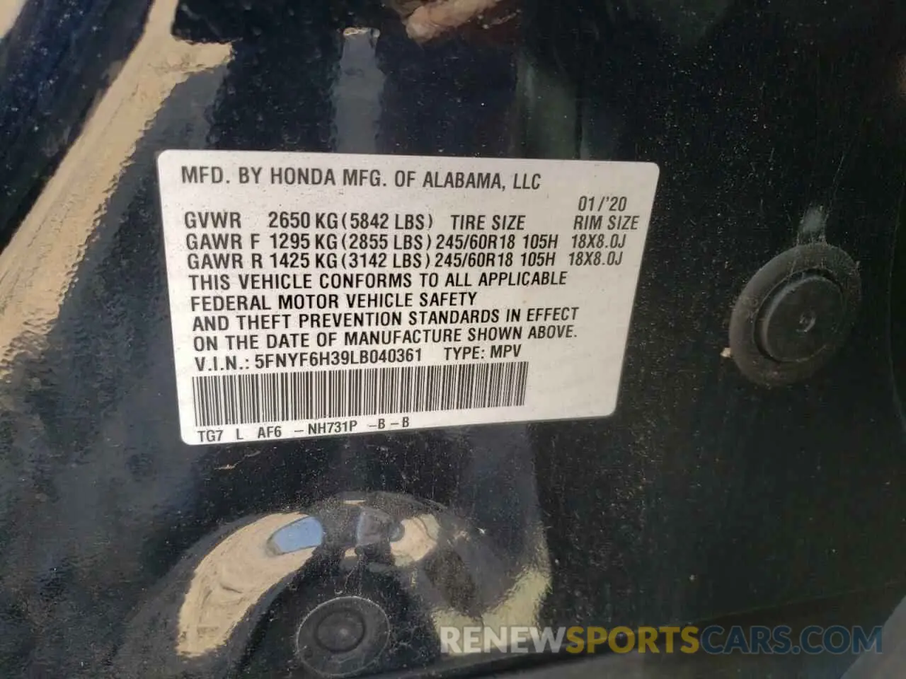 13 Photograph of a damaged car 5FNYF6H39LB040361 HONDA PILOT 2020
