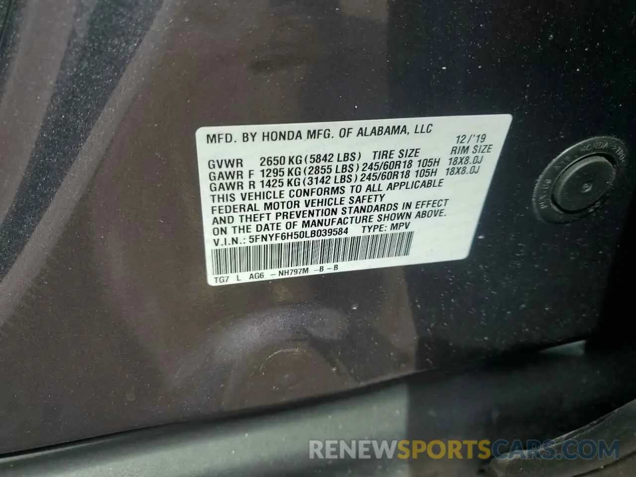 13 Фотография поврежденного автомобиля 5FNYF6H50LB039584 HONDA PILOT 2020