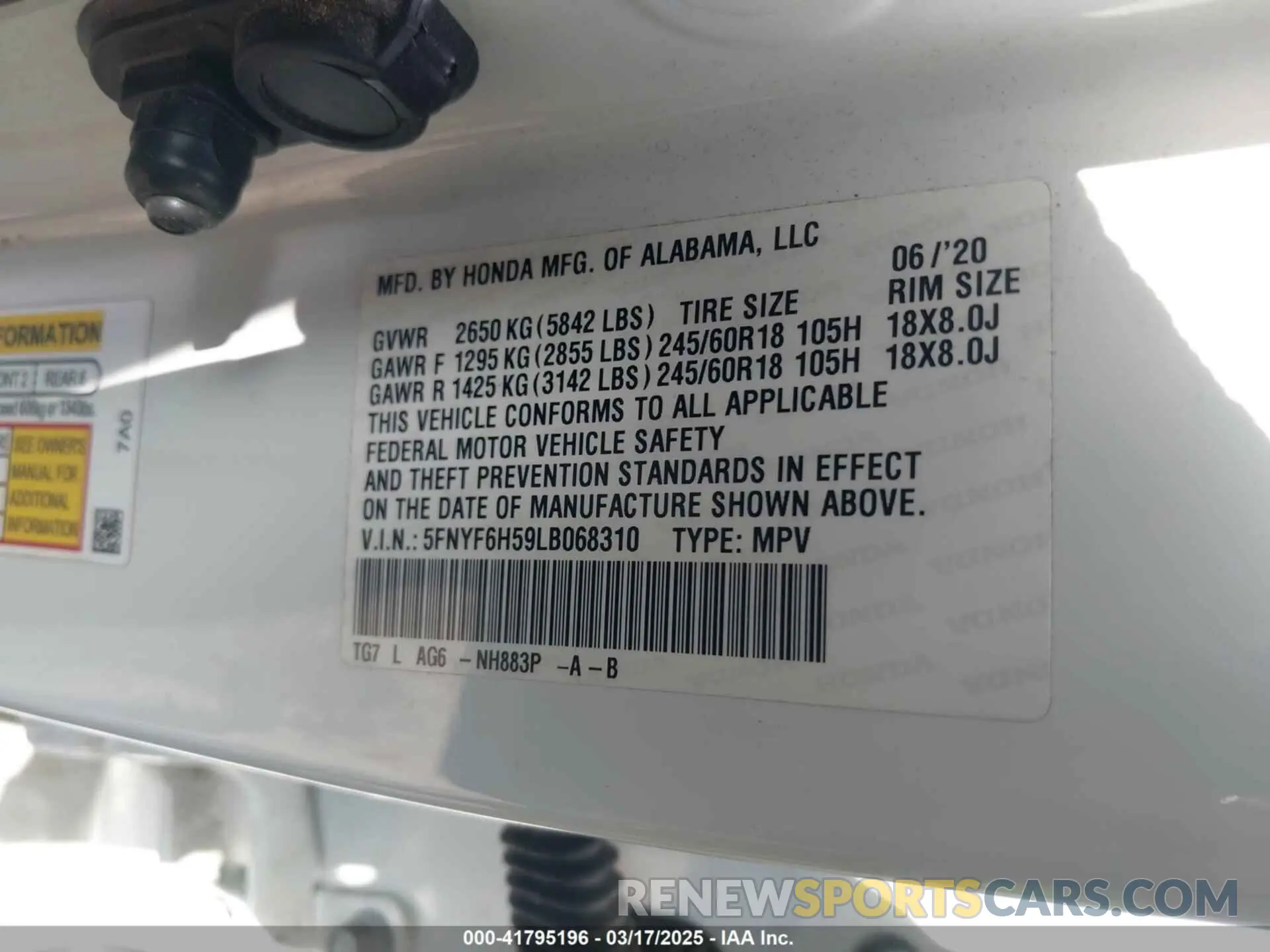 9 Фотография поврежденного автомобиля 5FNYF6H59LB068310 HONDA PILOT 2020