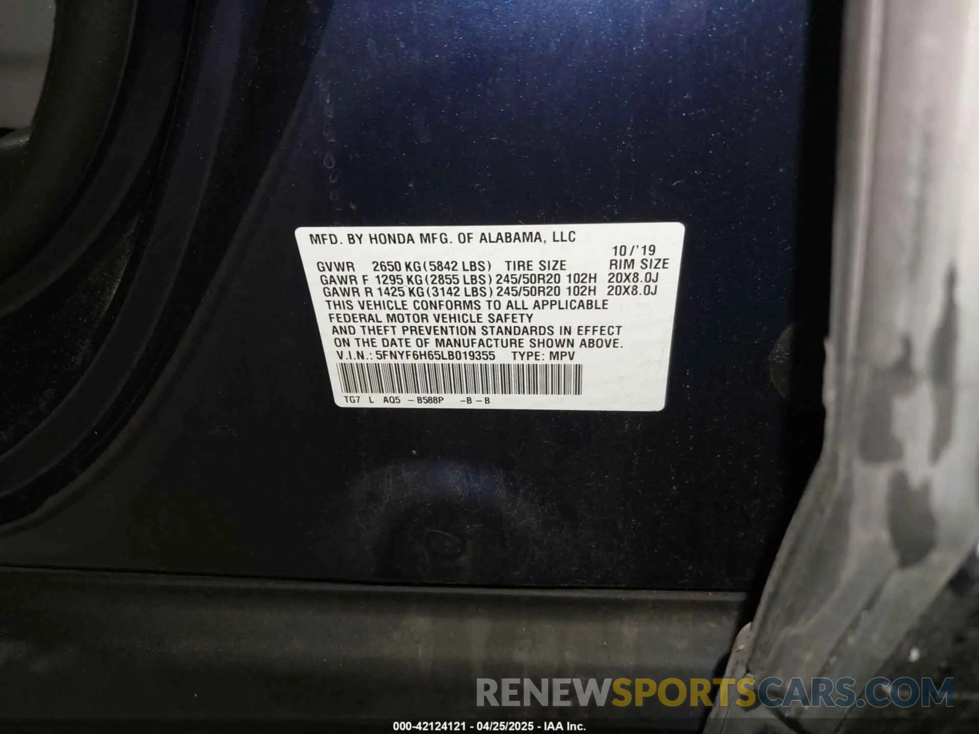 9 Photograph of a damaged car 5FNYF6H65LB019355 HONDA PILOT 2020
