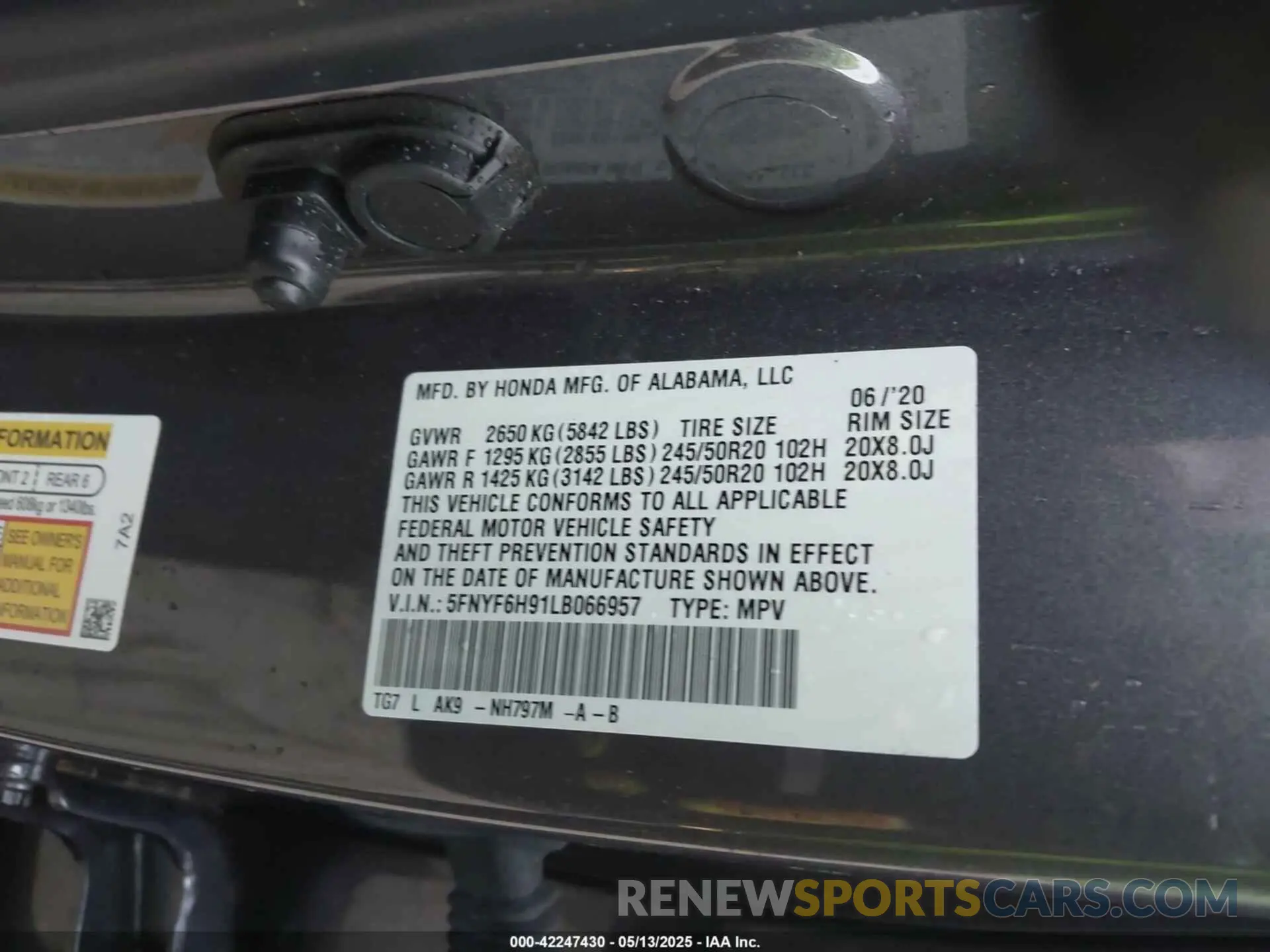 9 Photograph of a damaged car 5FNYF6H91LB066957 HONDA PILOT 2020