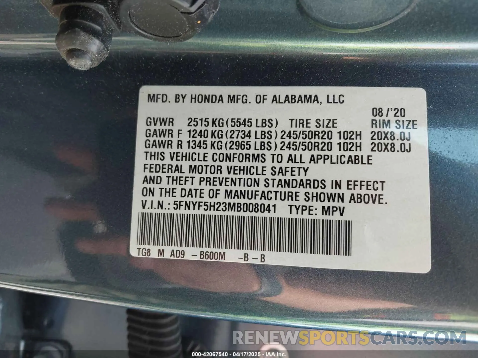 9 Photograph of a damaged car 5FNYF5H23MB008041 HONDA PILOT 2021