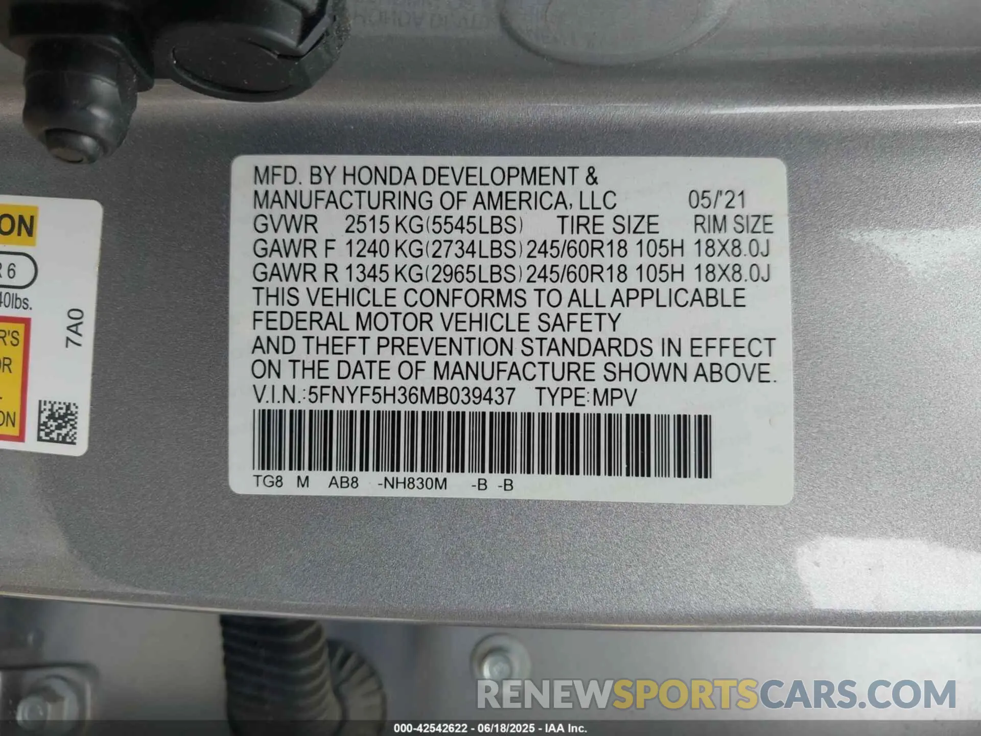 9 Photograph of a damaged car 5FNYF5H36MB039437 HONDA PILOT 2021