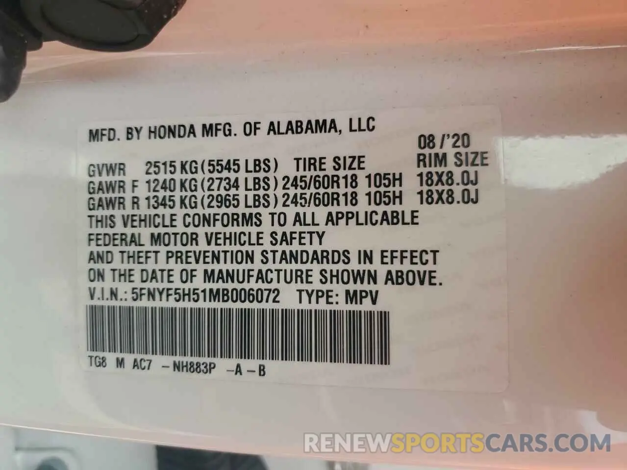 13 Фотография поврежденного автомобиля 5FNYF5H51MB006072 HONDA PILOT 2021