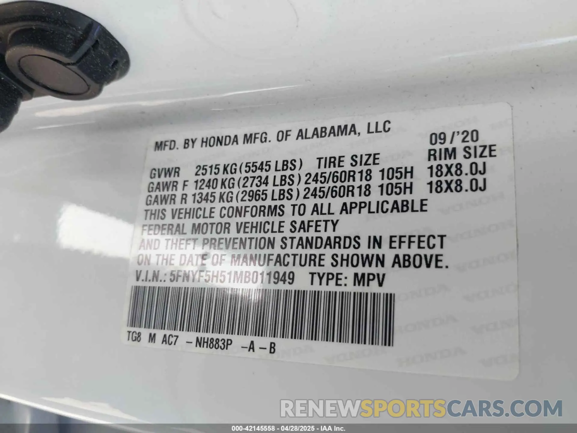 9 Фотография поврежденного автомобиля 5FNYF5H51MB011949 HONDA PILOT 2021
