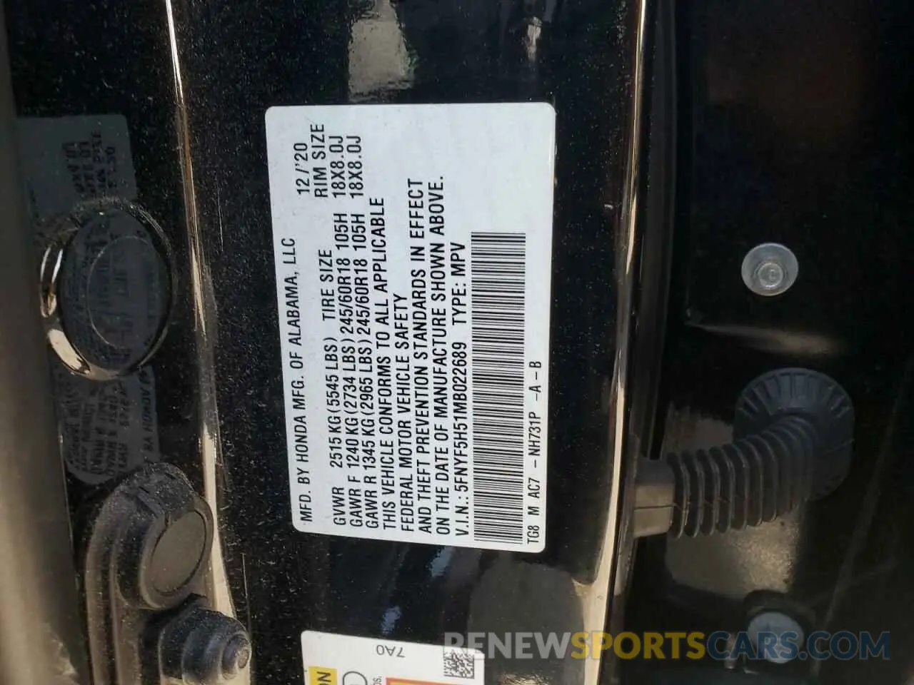 13 Photograph of a damaged car 5FNYF5H51MB022689 HONDA PILOT 2021