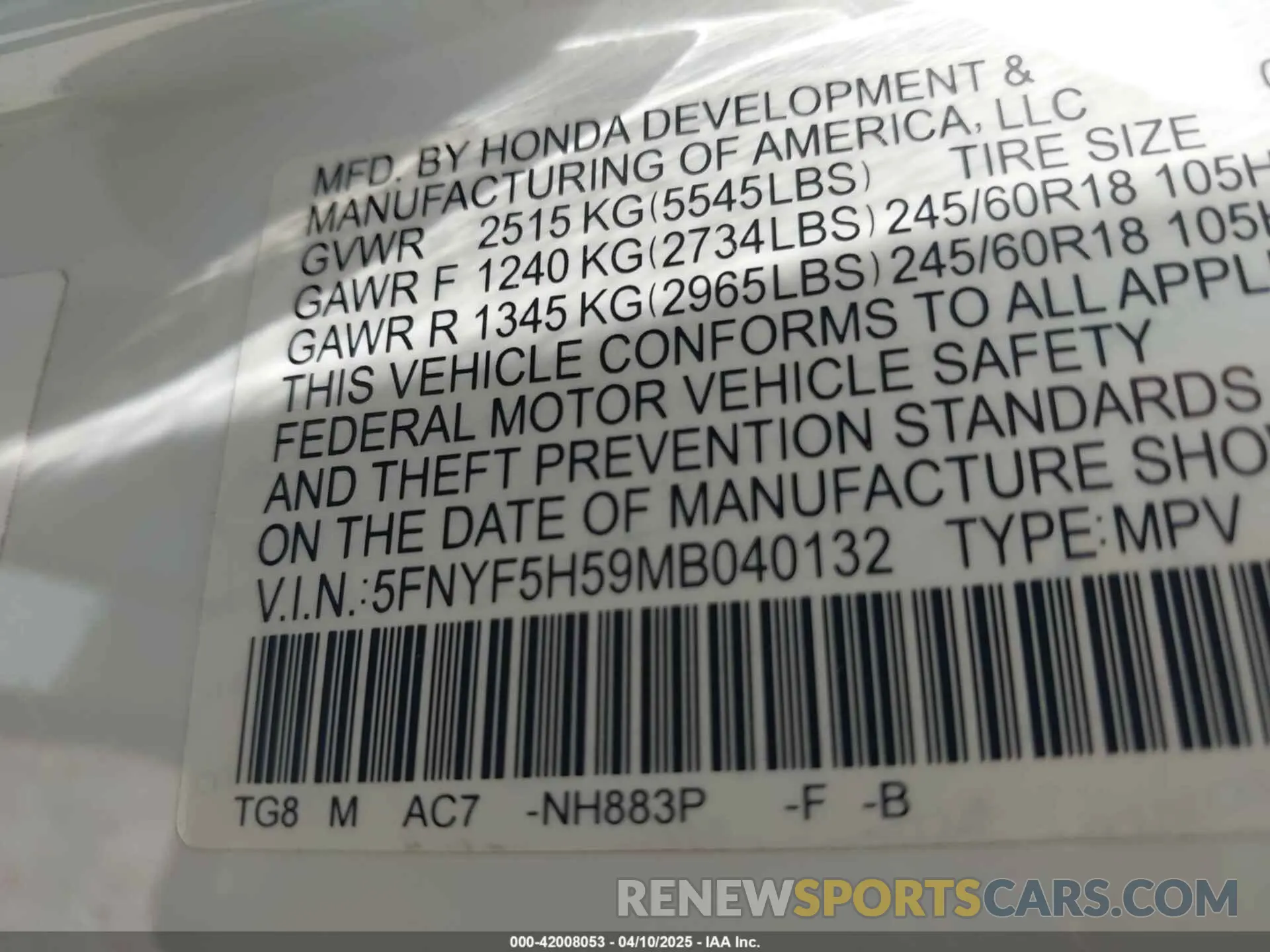 9 Фотография поврежденного автомобиля 5FNYF5H59MB040132 HONDA PILOT 2021