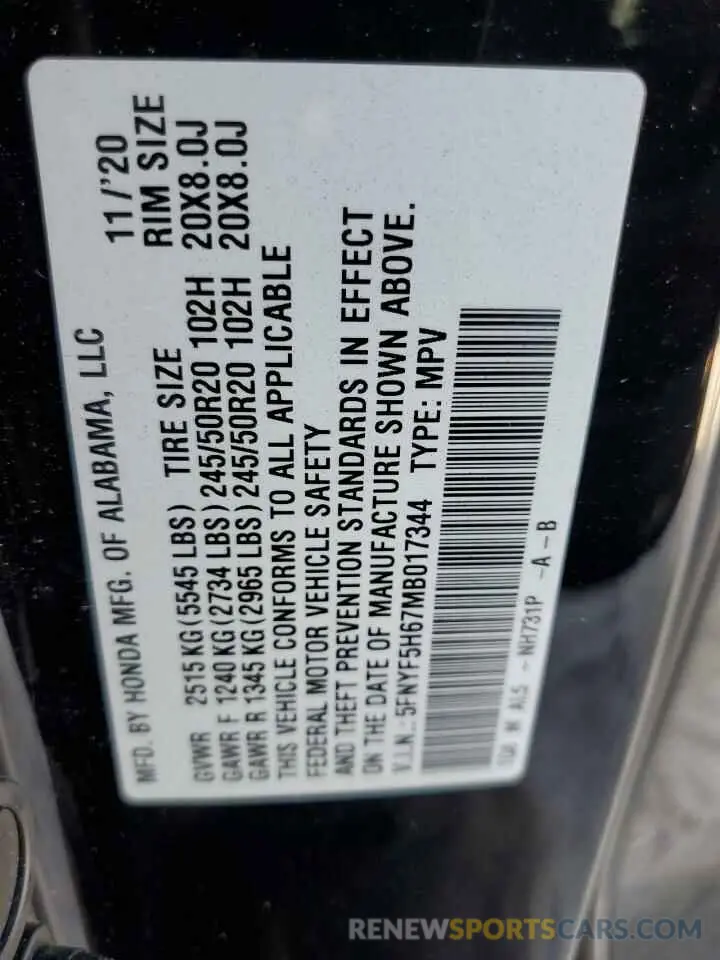 14 Фотография поврежденного автомобиля 5FNYF5H67MB017344 HONDA PILOT 2021