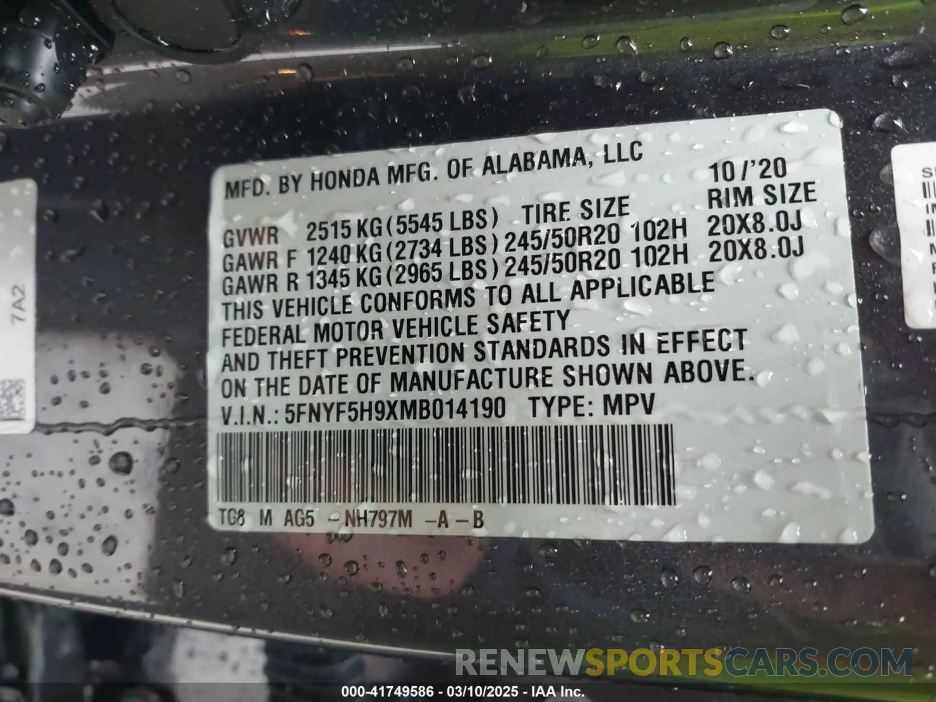 9 Фотография поврежденного автомобиля 5FNYF5H9XMB014190 HONDA PILOT 2021