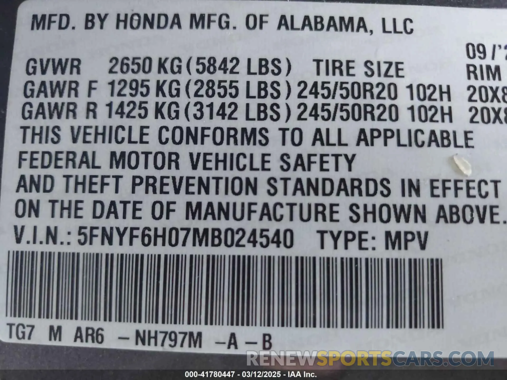 9 Photograph of a damaged car 5FNYF6H07MB024540 HONDA PILOT 2021