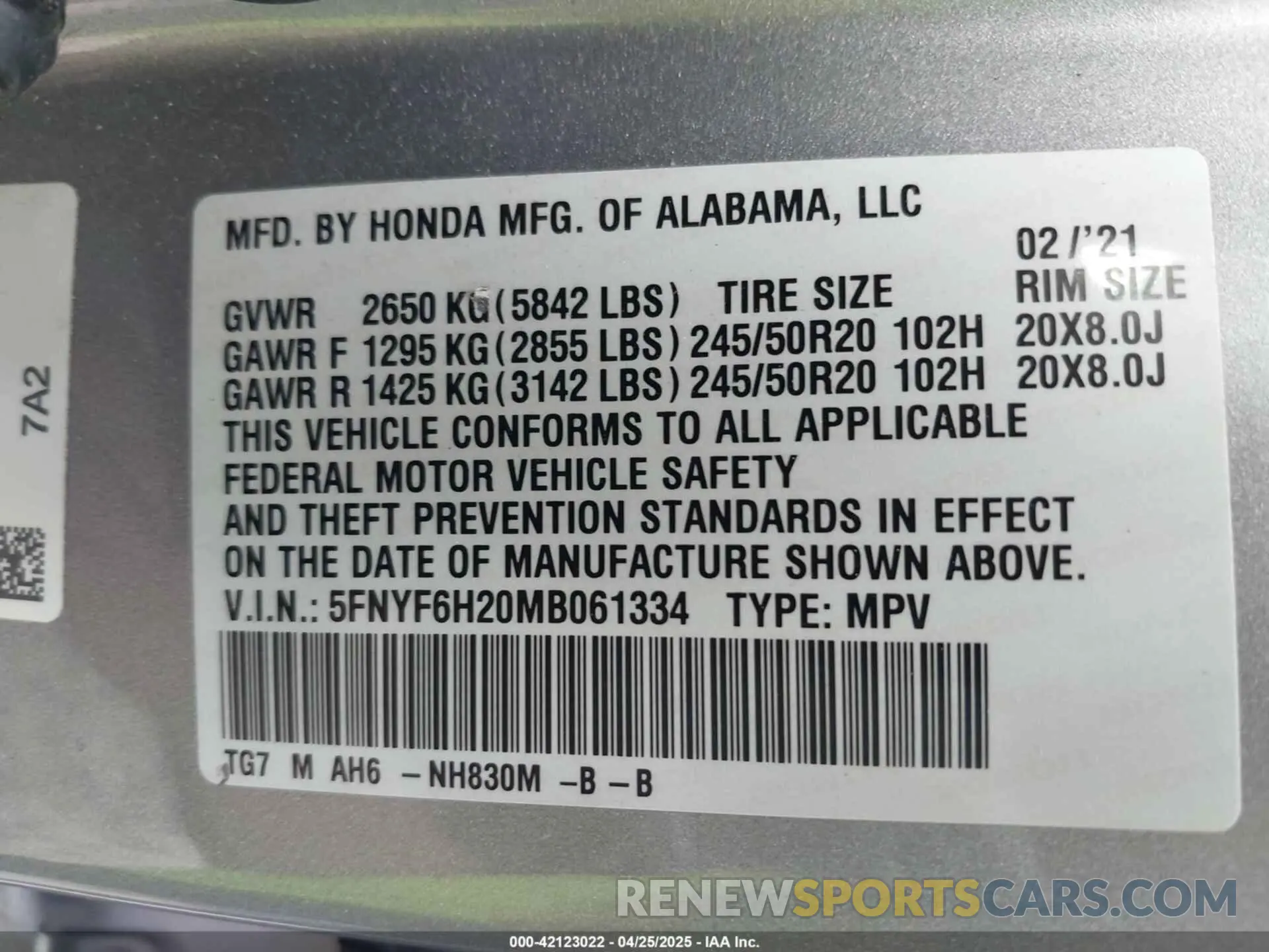 9 Photograph of a damaged car 5FNYF6H20MB061334 HONDA PILOT 2021
