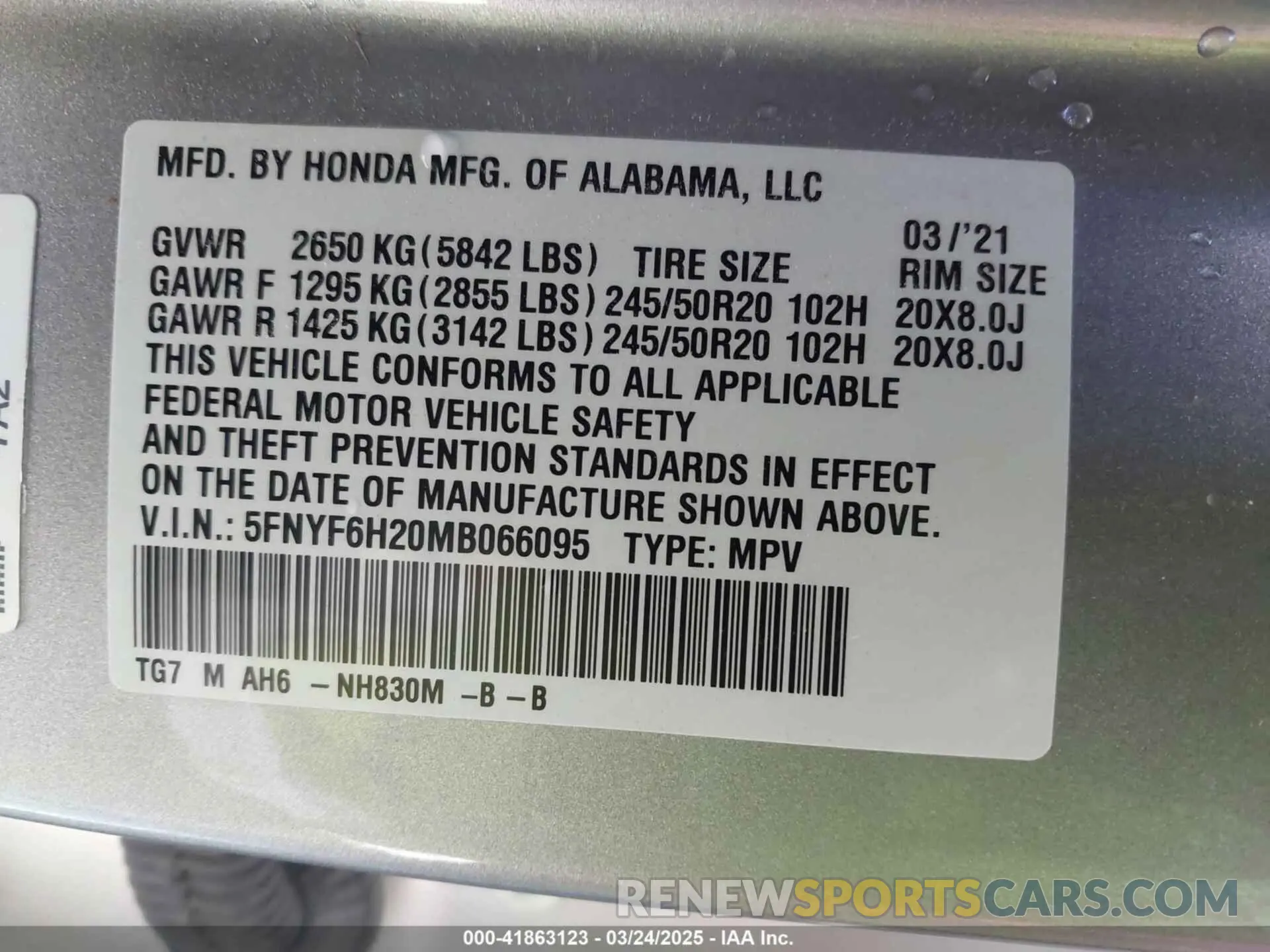 9 Photograph of a damaged car 5FNYF6H20MB066095 HONDA PILOT 2021