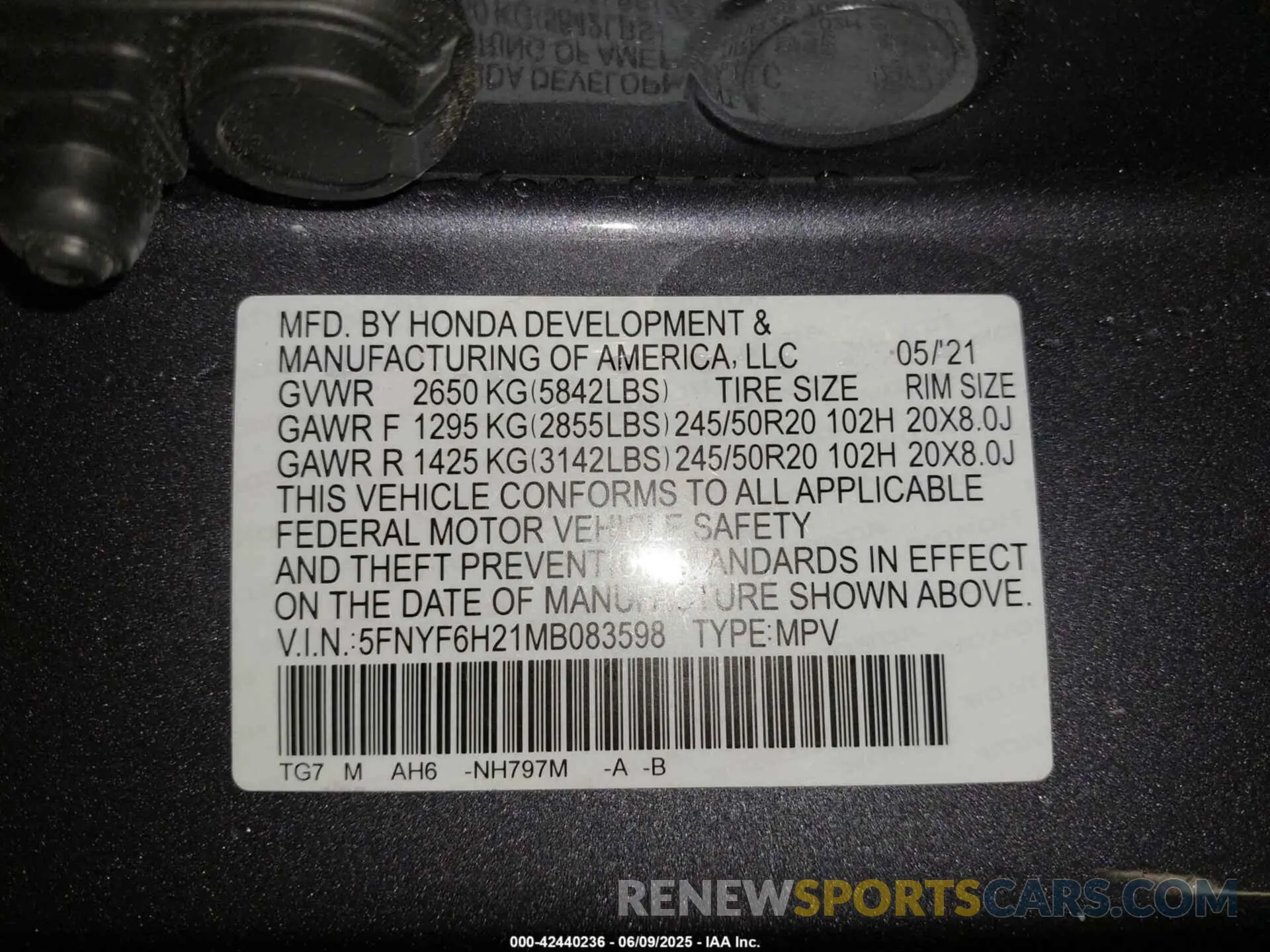 9 Photograph of a damaged car 5FNYF6H21MB083598 HONDA PILOT 2021
