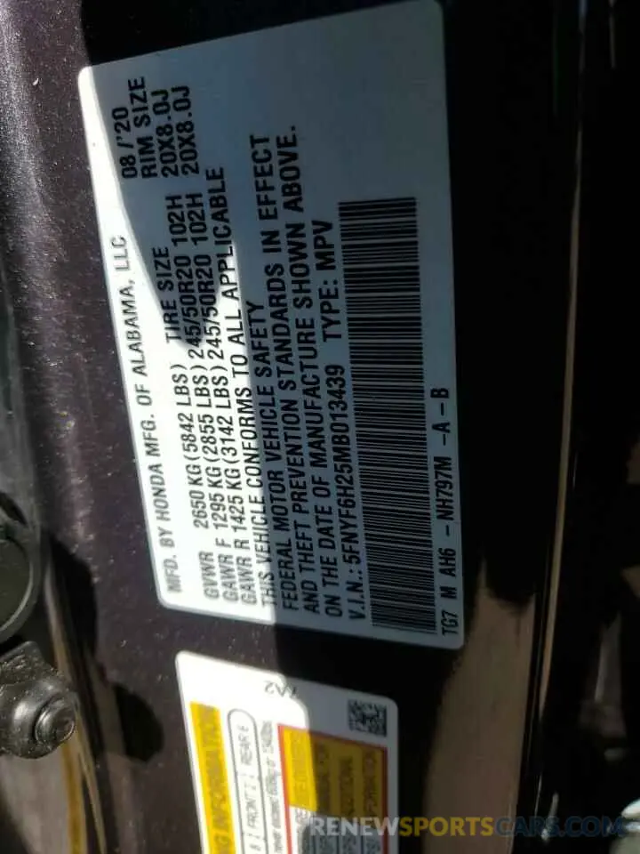 13 Фотография поврежденного автомобиля 5FNYF6H25MB013439 HONDA PILOT 2021