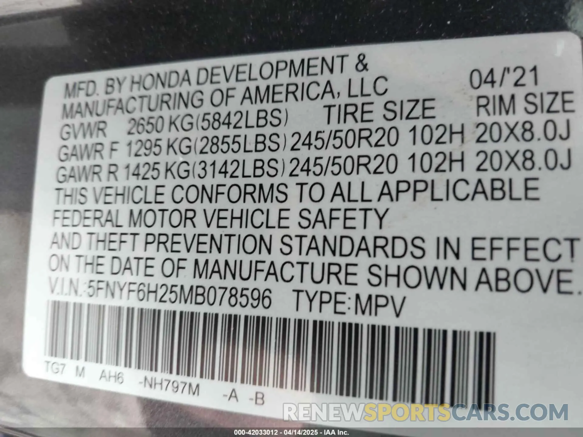 9 Фотография поврежденного автомобиля 5FNYF6H25MB078596 HONDA PILOT 2021