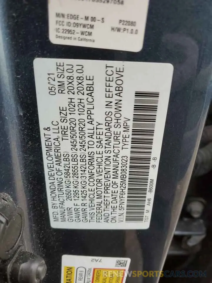 13 Фотография поврежденного автомобиля 5FNYF6H25MB083023 HONDA PILOT 2021
