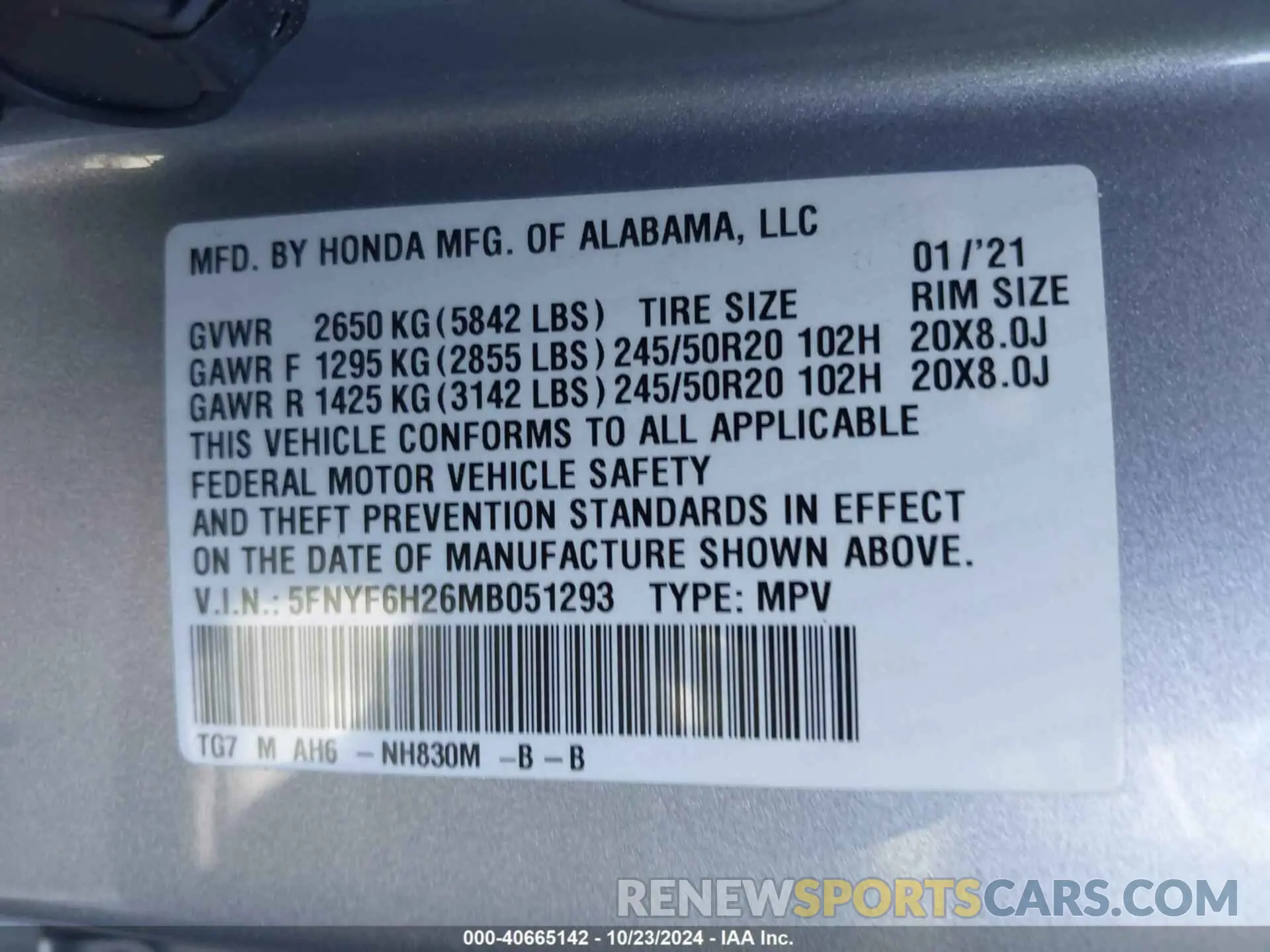 9 Фотография поврежденного автомобиля 5FNYF6H26MB051293 HONDA PILOT 2021