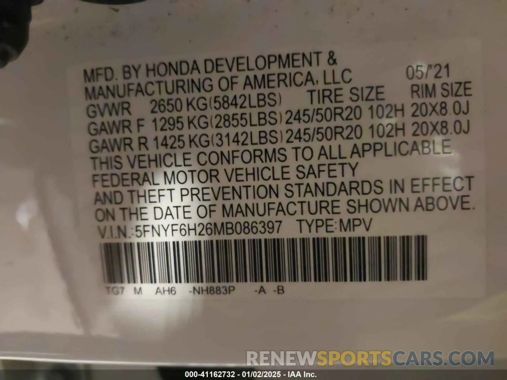 9 Photograph of a damaged car 5FNYF6H26MB086397 HONDA PILOT 2021