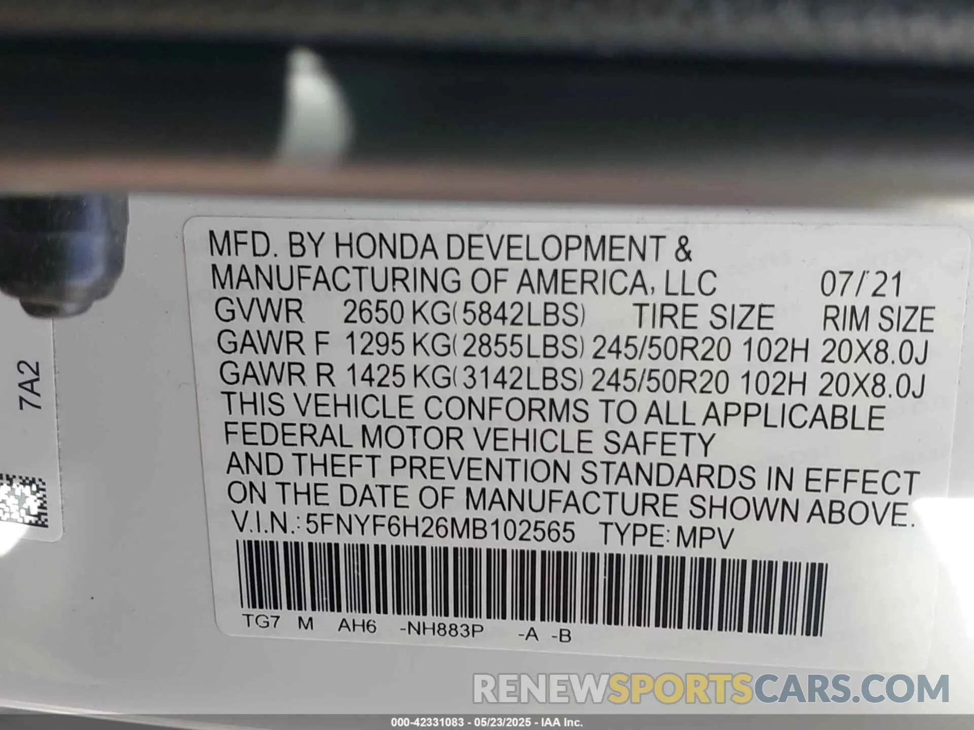 9 Photograph of a damaged car 5FNYF6H26MB102565 HONDA PILOT 2021