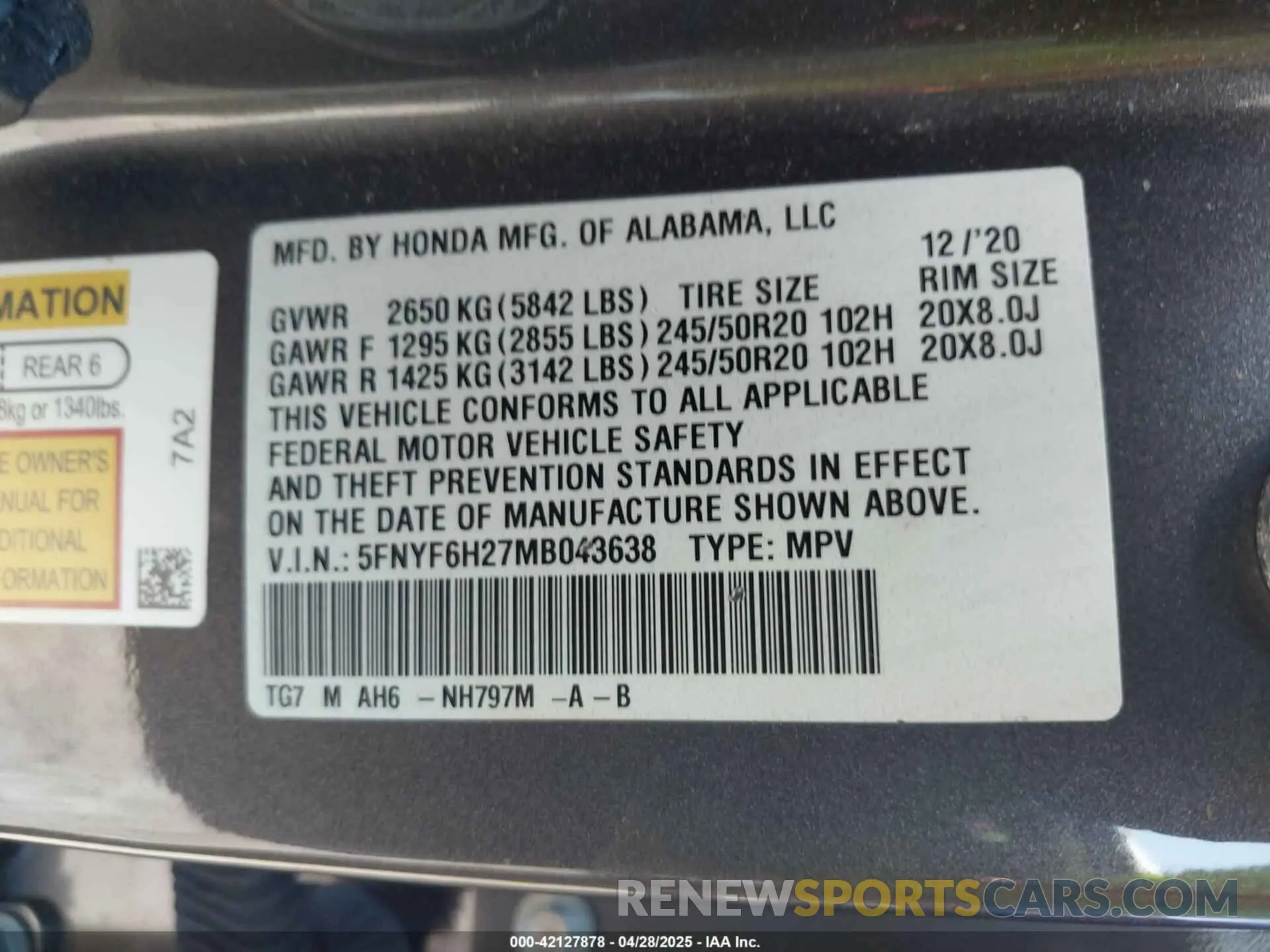 9 Фотография поврежденного автомобиля 5FNYF6H27MB043638 HONDA PILOT 2021